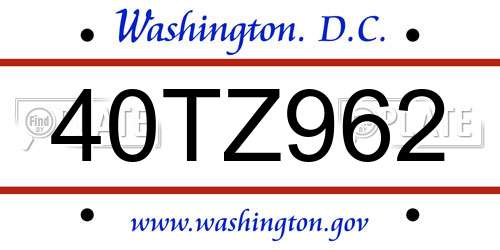 40TZ962 District Of Columbia License Plate