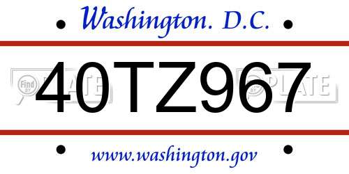 40TZ967 District Of Columbia License Plate
