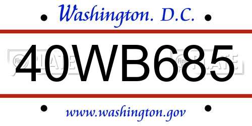 40WB685 District Of Columbia License Plate