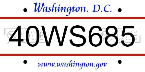 40WS685 District Of Columbia License Plate