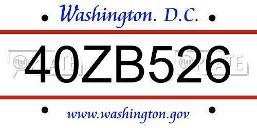 40ZB526 District Of Columbia License Plate
