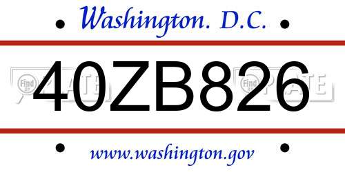 40ZB826 District Of Columbia License Plate