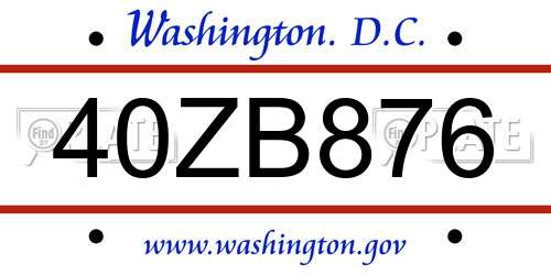 40ZB876 District Of Columbia License Plate