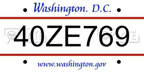 40ZE769 District Of Columbia License Plate