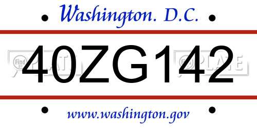 40ZG142 District Of Columbia License Plate