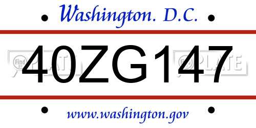 40ZG147 District Of Columbia License Plate