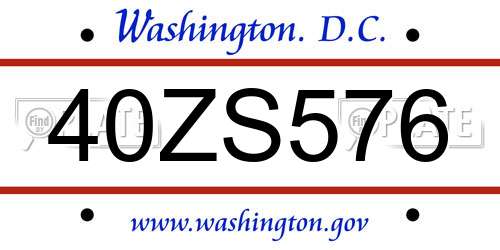 40ZS576 District Of Columbia License Plate