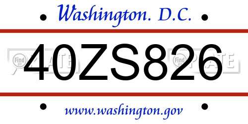 40ZS826 District Of Columbia License Plate