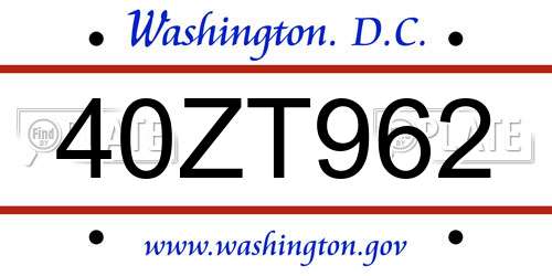 40ZT962 District Of Columbia License Plate