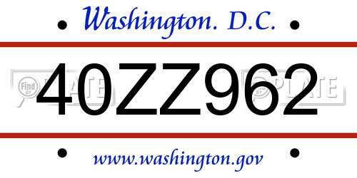 40ZZ962 District Of Columbia License Plate