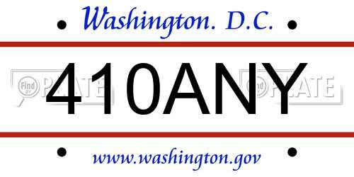 410ANY District Of Columbia License Plate
