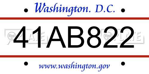41AB822 District Of Columbia License Plate