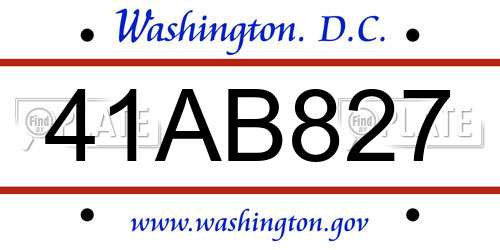 41AB827 District Of Columbia License Plate