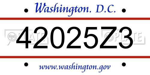 42025Z3 District Of Columbia License Plate