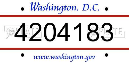 4204183 District Of Columbia License Plate