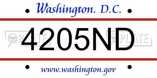 4205ND District Of Columbia License Plate