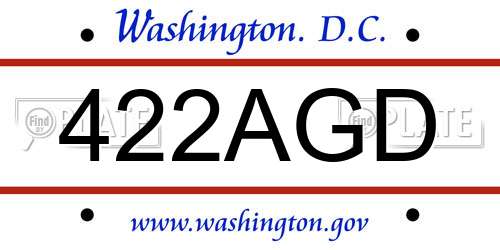 422AGD District Of Columbia License Plate