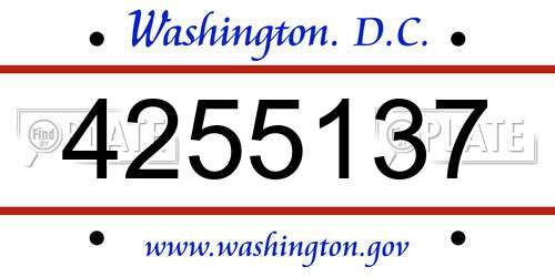 4255137 District Of Columbia License Plate