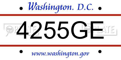4255GE District Of Columbia License Plate
