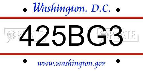 425BG3 District Of Columbia License Plate