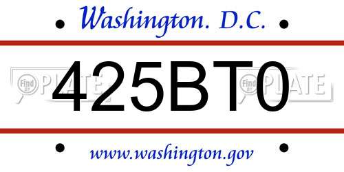 425BT0 District Of Columbia License Plate
