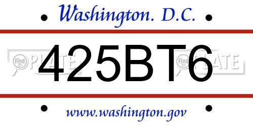 425BT6 District Of Columbia License Plate