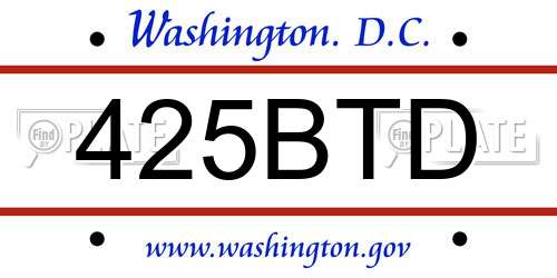 425BTD District Of Columbia License Plate