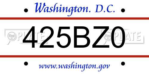 425BZ0 District Of Columbia License Plate
