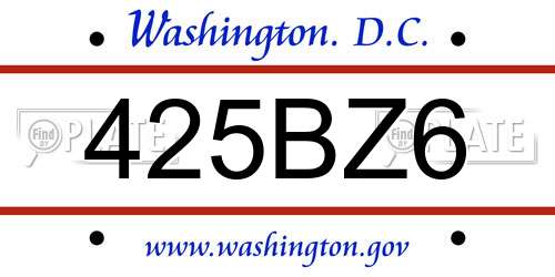 425BZ6 District Of Columbia License Plate