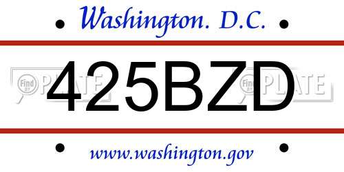 425BZD District Of Columbia License Plate