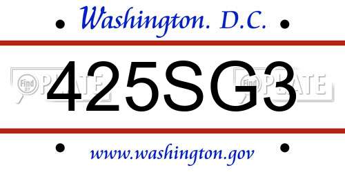 425SG3 District Of Columbia License Plate