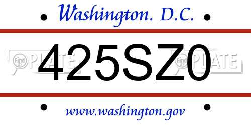 425SZ0 District Of Columbia License Plate