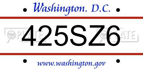 425SZ6 District Of Columbia License Plate