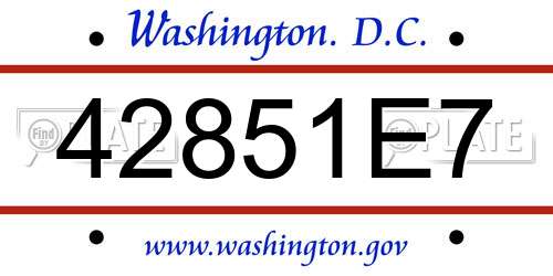42851E7 District Of Columbia License Plate