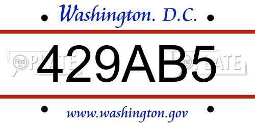 429AB5 District Of Columbia License Plate