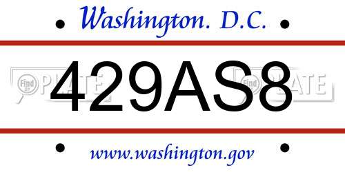 429AS8 District Of Columbia License Plate