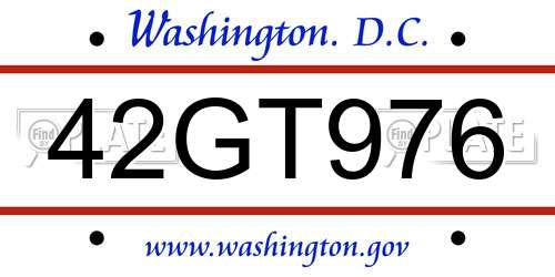 42GT976 District Of Columbia License Plate