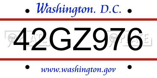 42GZ976 District Of Columbia License Plate