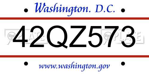 42QZ573 District Of Columbia License Plate