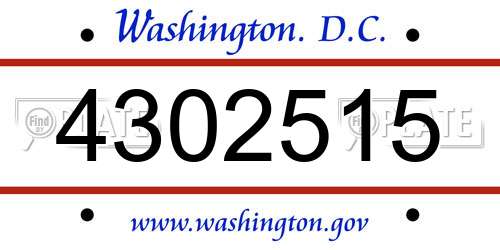 4302515 District Of Columbia License Plate