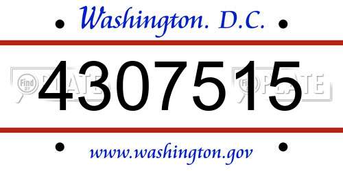 4307515 District Of Columbia License Plate