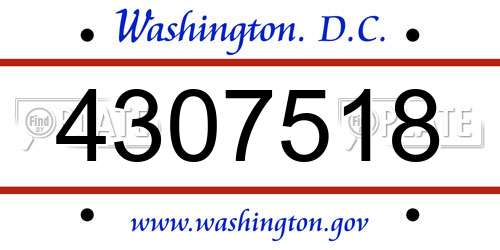 4307518 District Of Columbia License Plate