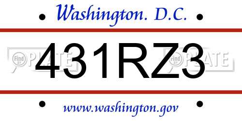 431RZ3 District Of Columbia License Plate