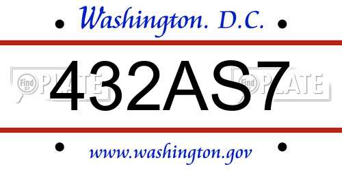 432AS7 District Of Columbia License Plate
