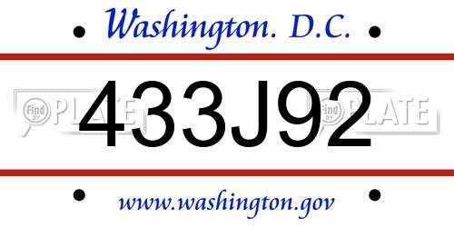 433J92 District Of Columbia License Plate