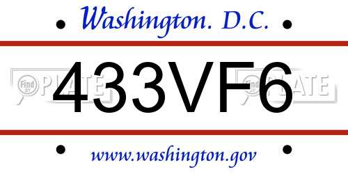 433VF6 District Of Columbia License Plate