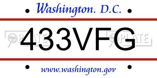 433VFG District Of Columbia License Plate