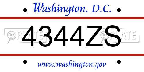 4344ZS District Of Columbia License Plate