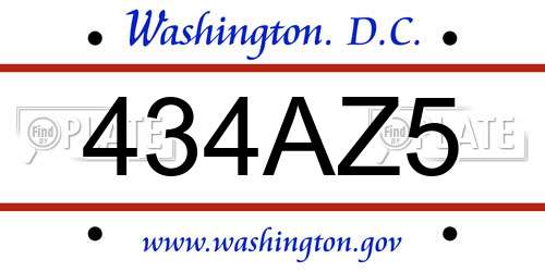 434AZ5 District Of Columbia License Plate