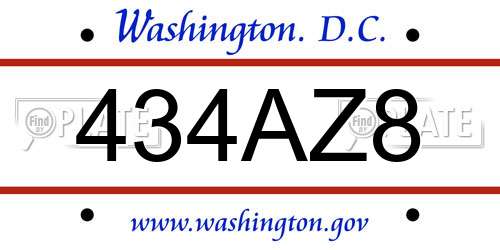 434AZ8 District Of Columbia License Plate